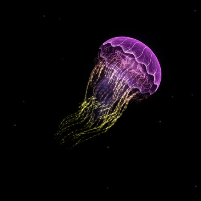A glowing neon jellyfish on a black background